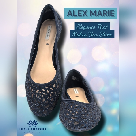 Alex Marie Atlanta Suede Rhinestone Designer Flats Sz 9M Women Seaport Navy - Picture 1 of 17
